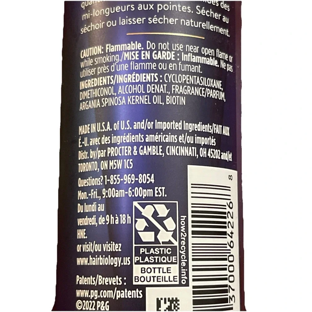 Lot Of 2 Hair Biology Argan Oil Taming Serum with Biotin for Dry Hair, 3.2 Oz